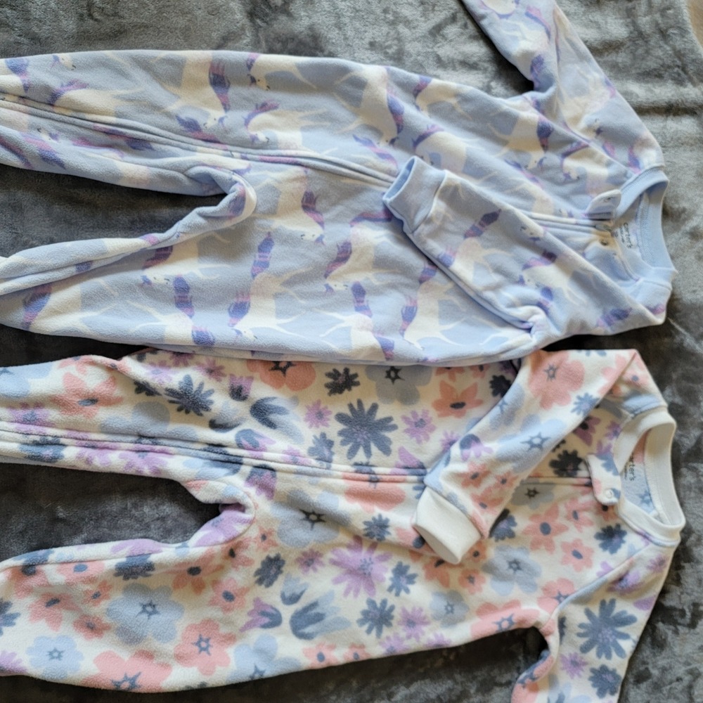 Carter's Sleeper "Bundle Deal" Baby Girls 18M Blue Pink Like New Fleece Footed